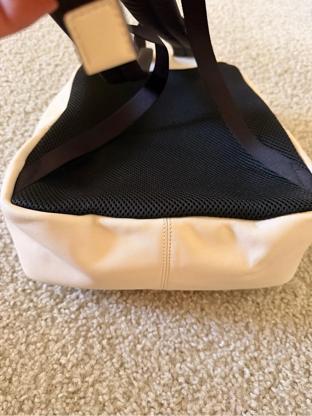 Coach Beige Canvas Backpack with Pink Stripe Accents